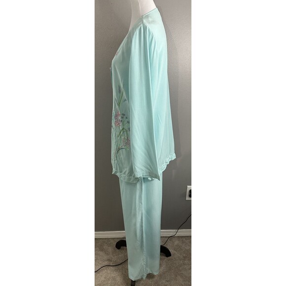 Diane Von Furstenberg Silk Assets Blue Beaded Embroider 100% Silk Pajama Set S/M - Picture 2 of 9
